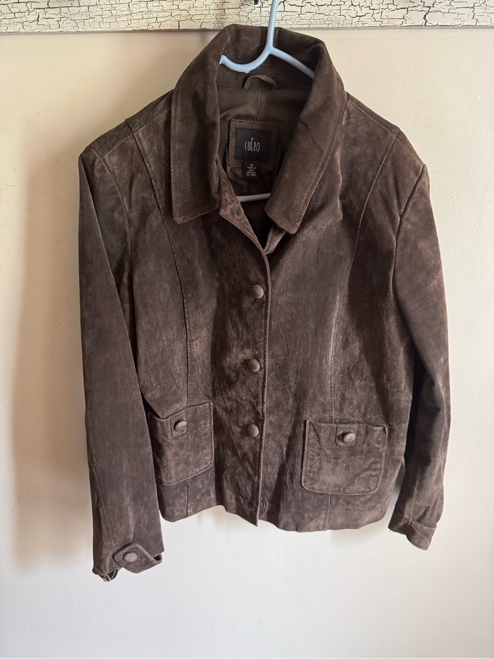 Cue Brown Suede Button-Front Leather Jacket XL
